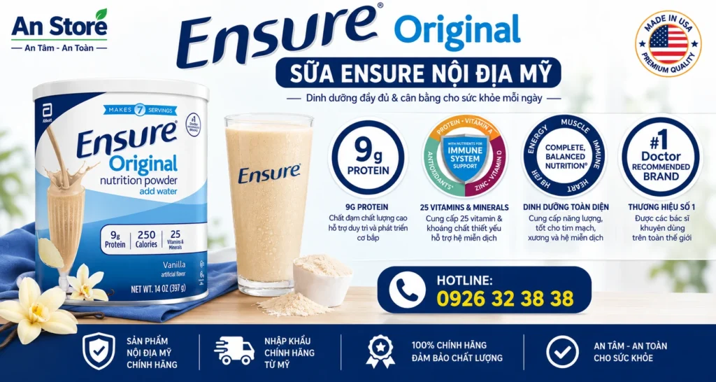 Sữa Bột Ensure Original Nutrition Powder 397g Chuẩn Hàng Nội Địa Mỹ Chính Hãng
