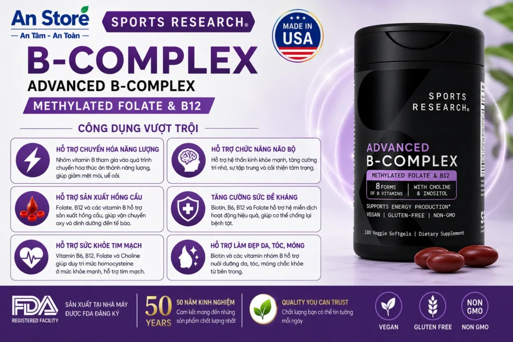 Công Dụng Vitamin Nhóm B Tổng Hợp Sports Research Advanced B Complex Đối Với Sức Khỏe