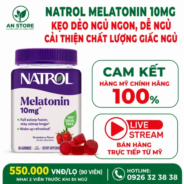 Kẹo Ngủ Natrol Melatonin 10mg Của Mỹ
