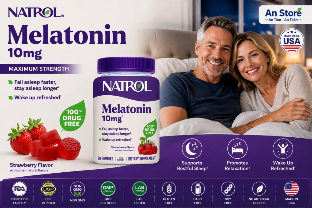 Kẹo Ngủ Natrol Melatonin 10mg Của Mỹ Gummies 90 Viên Chính Hãng
