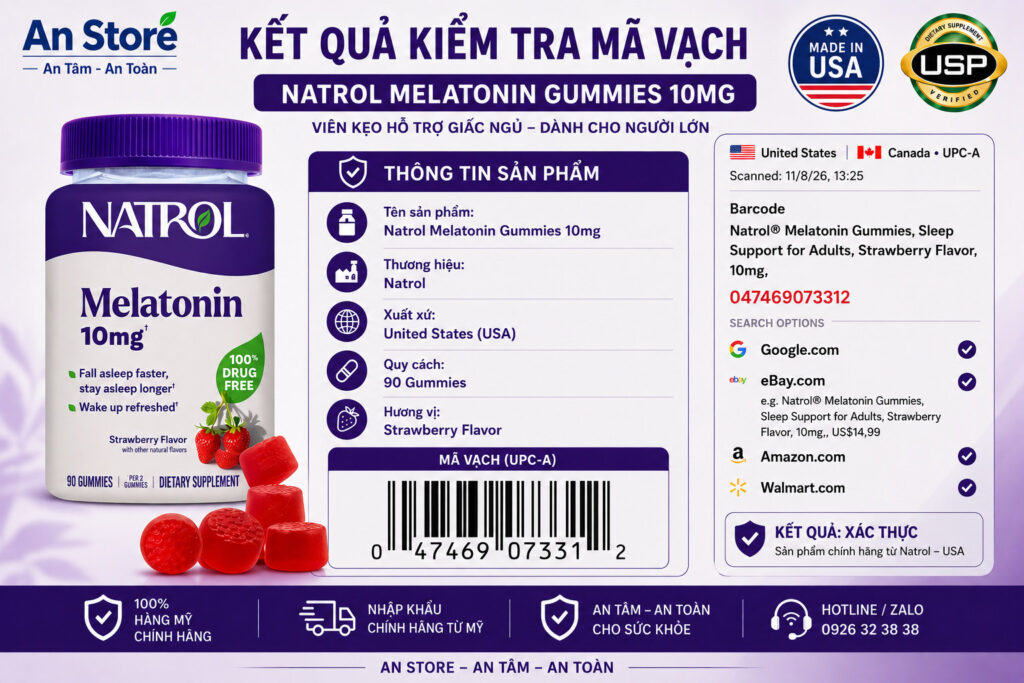 Natrol Melatonin 10mg Do An Store Cung Cấp Luôn Có Mã Vạch Chuẩn Mỹ UPC-A