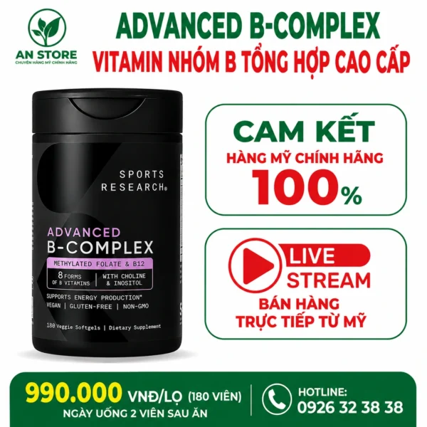 Vitamin Nhóm B Sports Research Advanced B Complex Của Mỹ