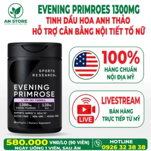 Tinh Dầu Hoa Anh Thảo Sports Research Evening Primrose 1300mg 90 Viên Của Mỹ
