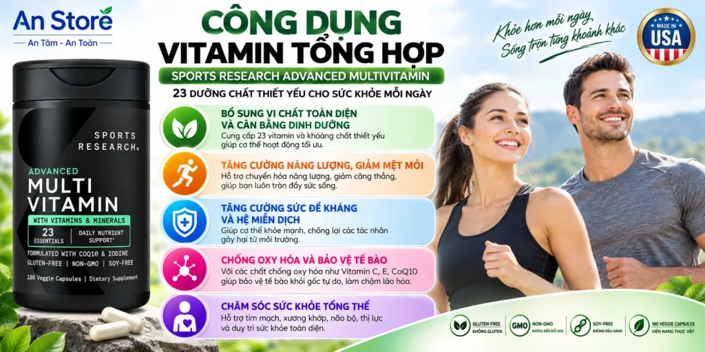 Công Dụng Vitamin Tổng Hợp Sports Research 180 Viên Của Mỹ
