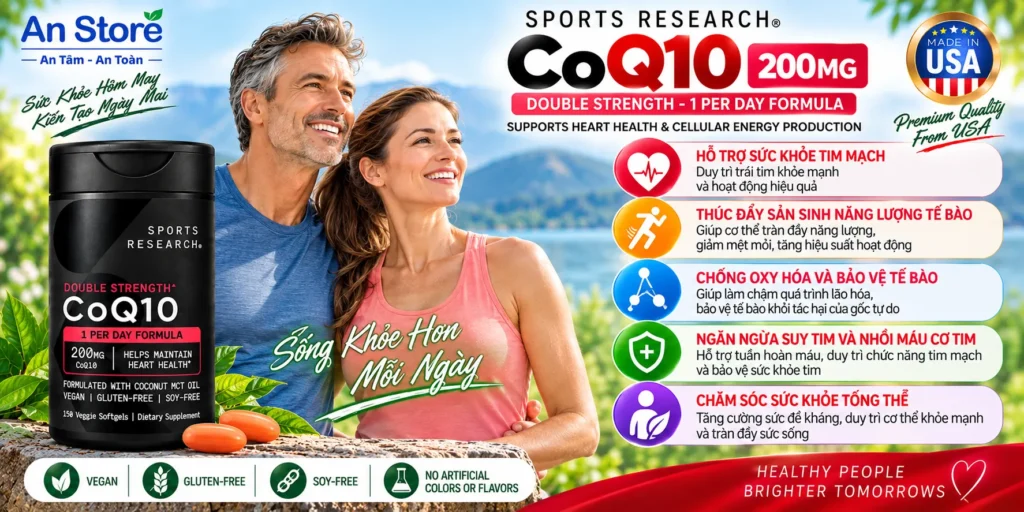 Công Dụng Thuốc Bổ Tim Sports Research CoQ10 200mg Của Mỹ