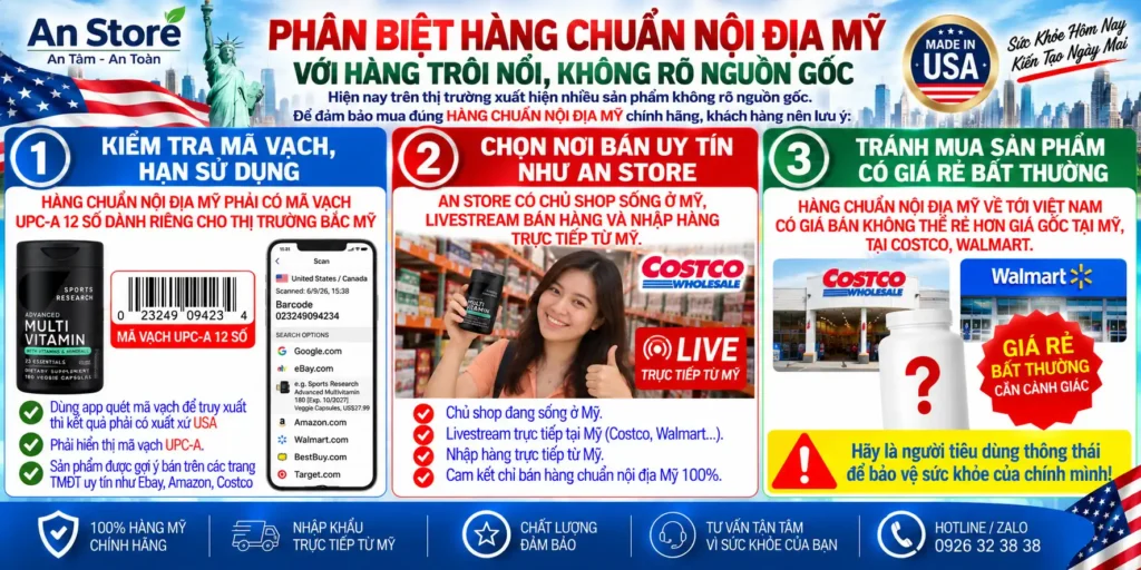 Phân Biệt Vitamin Tổng Hợp Sports Research Advanced Multivitamin Chuẩn Nội Địa Mỹ Với Hàng Trôi Nổi, Không Rõ Nguồn Gốc