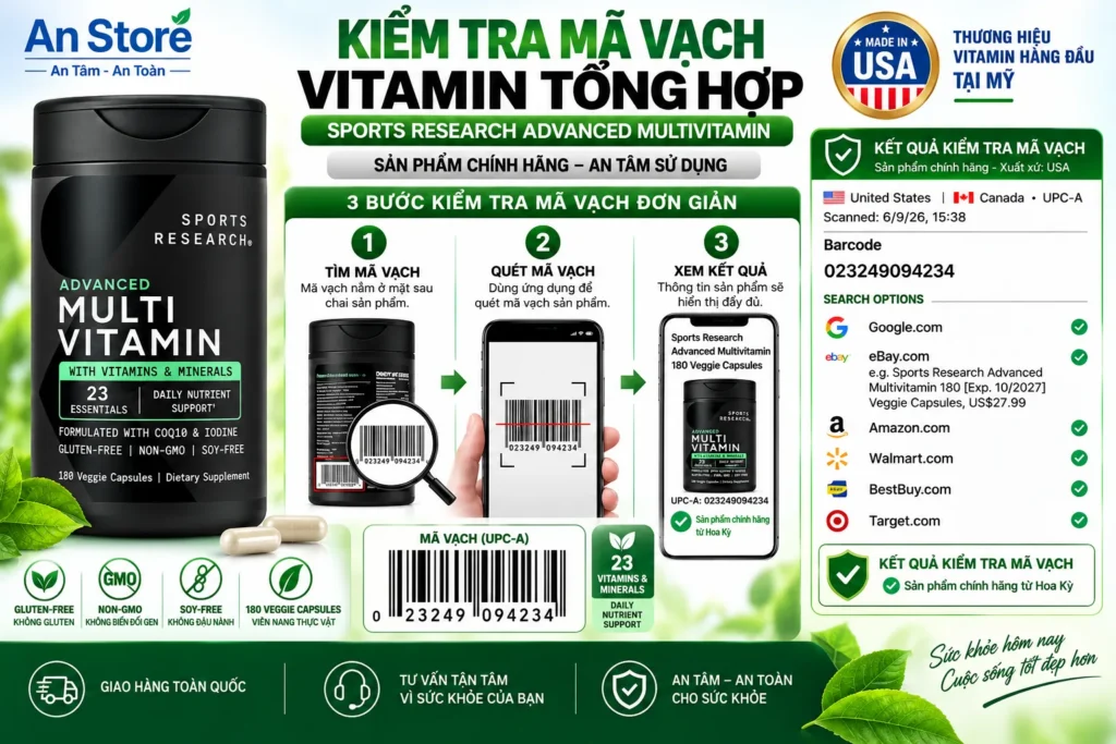 Sports Research Advanced Multivitamin Do An Store Cung Cấp Luôn Có Mã Vạch Chuẩn Mỹ UPC-A