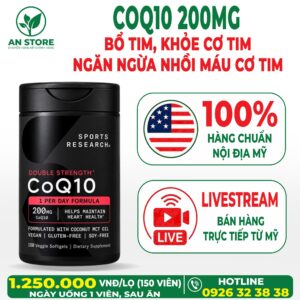 Thuốc Bổ Tim Sports Research CoQ10 200mg 150 Viên Của Mỹ