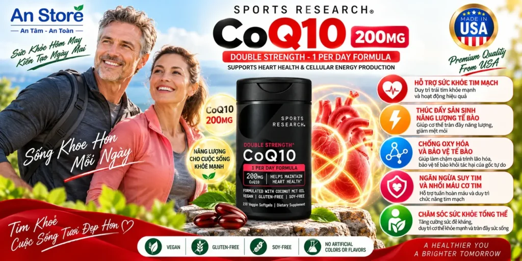 Thuốc Bổ Tim Sports Research CoQ10 200mg 150 Viên Của Mỹ Chính Hãng An Store