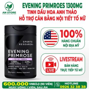 Tinh Dầu Hoa Anh Thảo Sports Research Evening Primrose 1300mg Của Mỹ