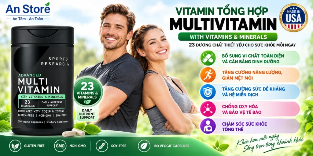 Vitamin Tổng Hợp Sports Research Advanced Multivitamin 180 Viên Chuẩn Nội Địa Mỹ