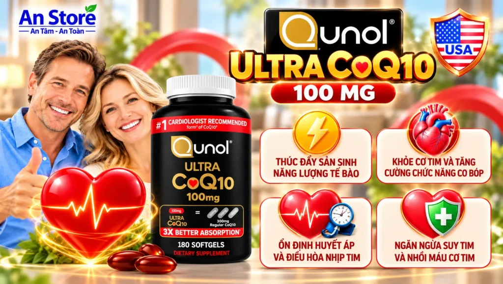 Thuốc Bổ Tim Qunol Ultra CoQ10 100mg 180 Viên Của Mỹ