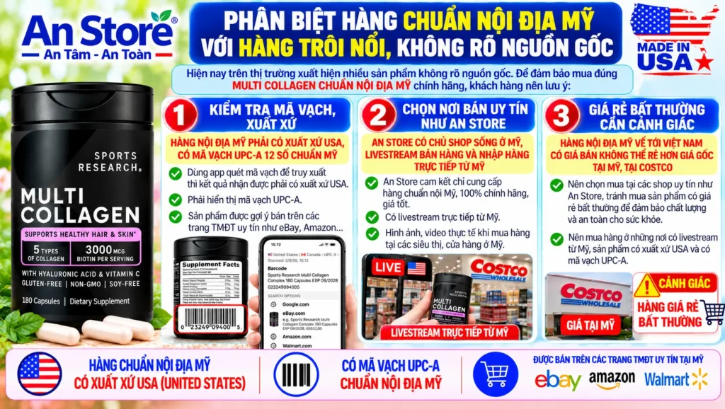 Phân Biệt Multi Collagen Chuẩn Nội Địa Mỹ Với Hàng Trôi Nổi, Không Rõ Nguồn Gốc