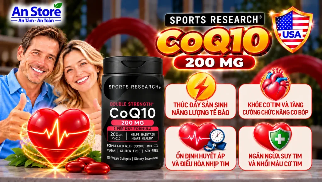 Thuốc Bổ Tim Sport Research CoQ10 200mg 150 Viên Của Mỹ