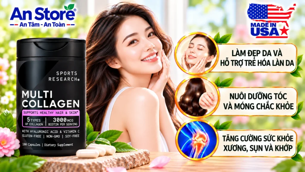 Viên Uống Multi Collagen Sports Research 180 Viên Của Mỹ Chuẩn Nội Địa